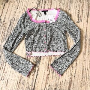 Black and White Cropped Cardigan with Pink Accents